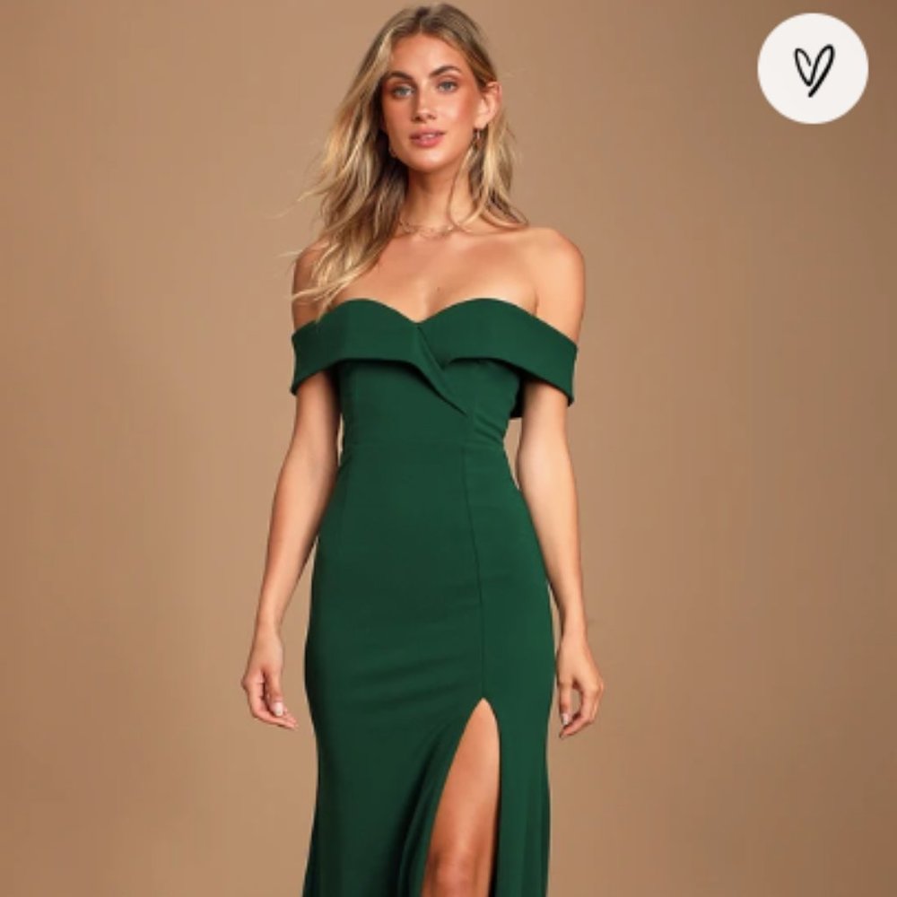 Song of Lover Hunter Green Off the Shoulder Maxi Dress